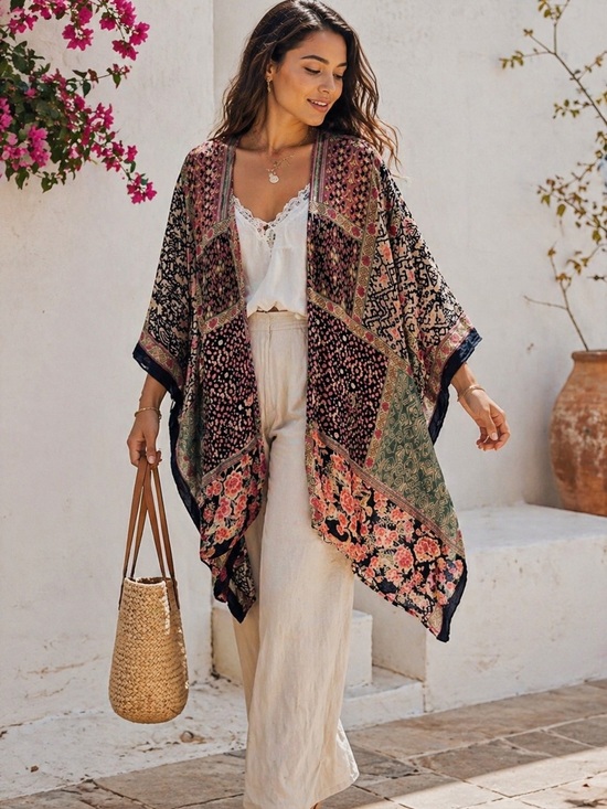 Anthropologie Tops - Anthropologie Akemi + Kin Boho Kimono Floral Patchwork Multicolor Flowy Duster